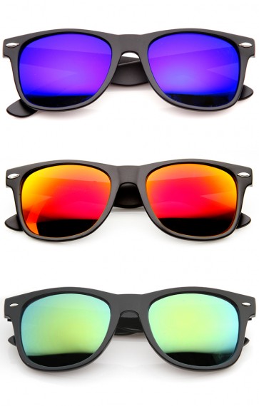 Flat Matte Reflective Mirror Color Lens Large Horn Rimmed Style Sunglasses - UV400