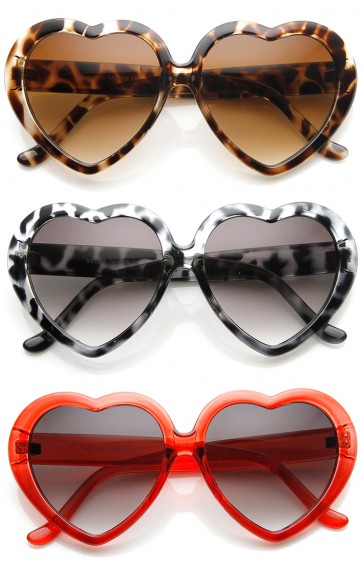 Womens Oversized Translucent Color Heart Shape Sunglasses