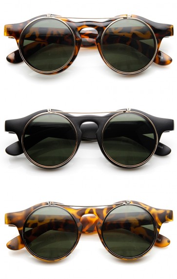 Steampunk Fashion Retro Keyhole Flip-Up Round Sunglasses