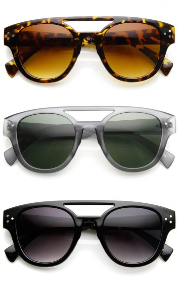 Retro Fashion Horned Rim Double Bridge Flat Top Aviator Sunglasses