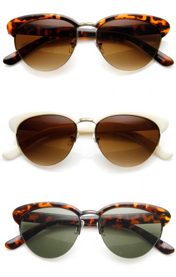 Retro Fashion Semi-Rimless Classic Horn Rimmed Sunglasses