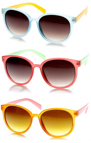 Colorful Two-Tone Retro P3 Frame Round Horn Rimmed Sunglasses