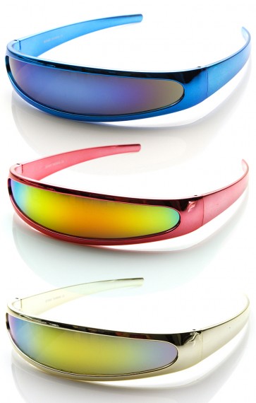 Futuristic Design Chrome Cyclops Novelty Shield Sunglasses