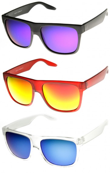 Action Sports Flash Mirror Lens Flat Top Horn Rimmed Sunglasses