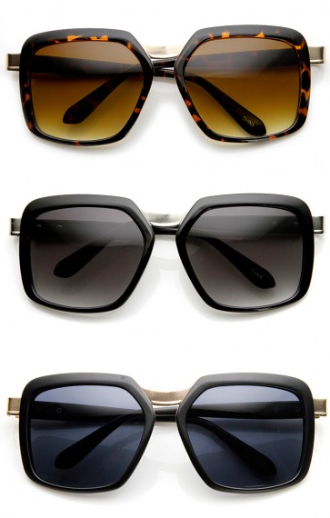 High Fashion Metal Temple Oversized Square Sunglasses