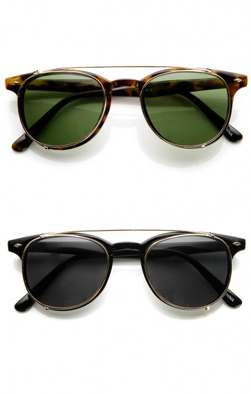 Retro Fashion Clip On Lens P3 Horned Rim Sunglasses