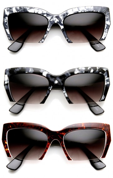 Womens Marbleized High Fashion Half Frame Cat Eye Sunglasses