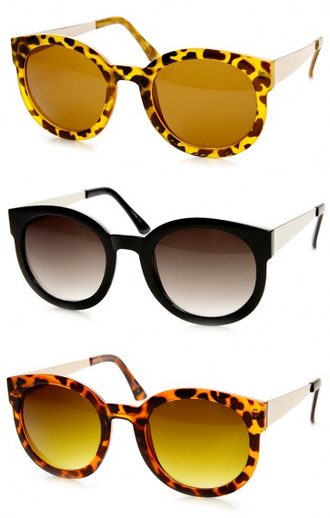 Womens Oversized Metal Temple Bold Round Sunglasses