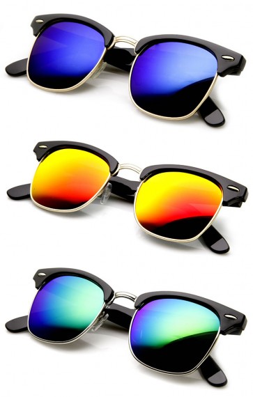 Retro Fashion Half Frame Flash Mirror Lens Horn Rimmed Sunglasses