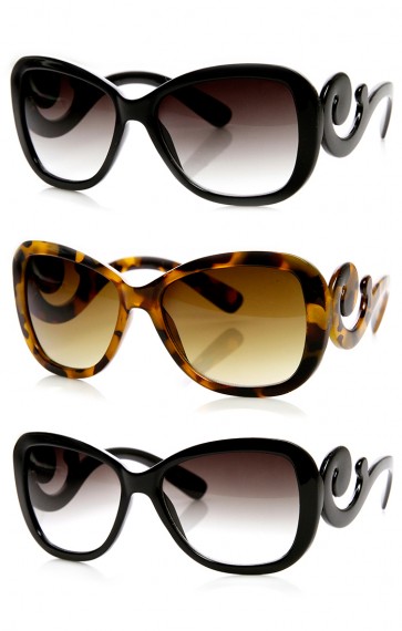 Womens Oversized Butterfly Bow-Tie Baroque Swirl Arm Sunglasses