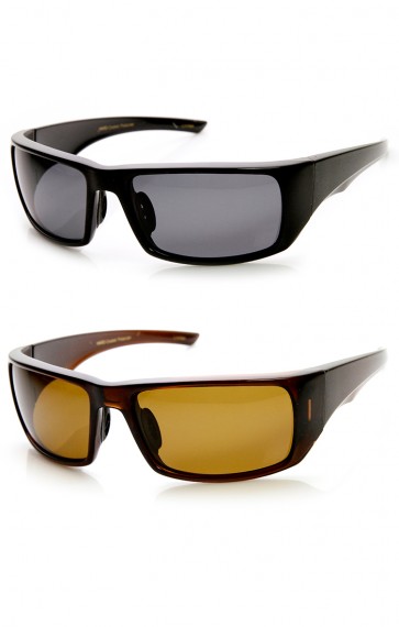 Mens Polarized Action Sports Rectangle Wraparound Sunglasses