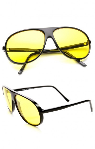 Yellow Tinted Driving Lens Retro Teardrop Plastic Aviator Sunglasses