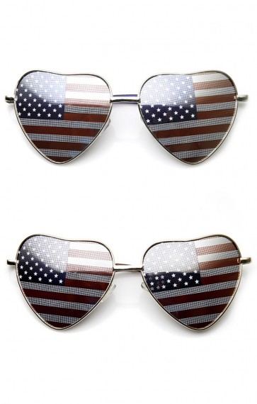 Heart Shape American Flag USA Patriotic Womens Metal Sunglasses
