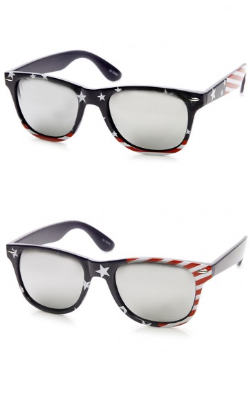 American Flag USA Stars and Stripes MIRRORED Horn Rimmed Sunglasses