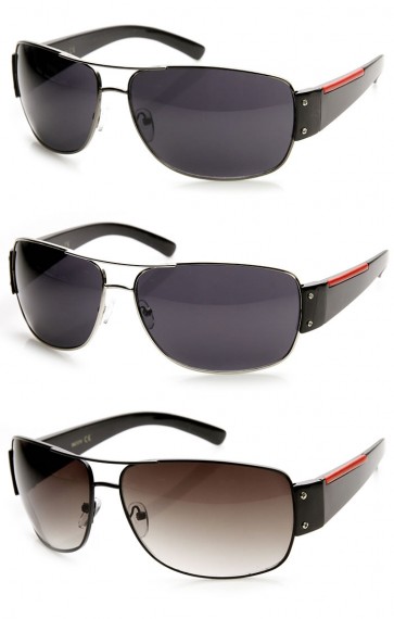 Modern Fashion Active Sport Red Stripe Metal Aviator Sunglasses