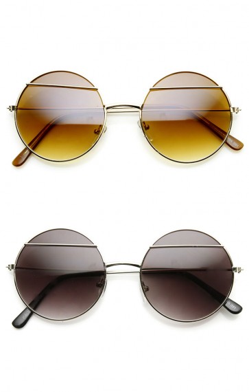 Womens Fashion Eyelid Lennon Style Metal Round Sunglasses