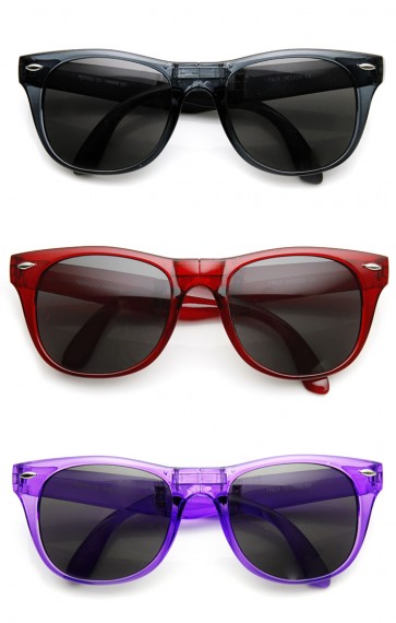 Colorful Translucent Pocket Compact  Folding Horn Rimmed Sunglasses 54mm