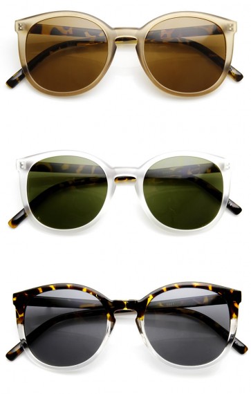 Frosted Two-Toned P3 Keyhole Bridged Retro Round Sunglasses