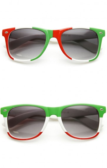 Classic Horn Rimmed Italy Mexican Flag Color Sunglasses