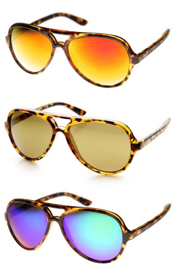 Classic Teardrop Flash Mirror Color Lens Plastic Aviator Sunglasses 55mm
