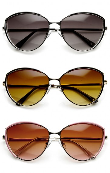 Womens Mod Fashion Oversized Wire Metal Cat Eye Sunglasses