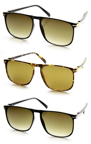 Modern Flat Top Thin Square Frame Plastic Aviator Sunglasses