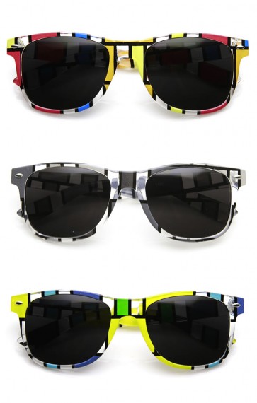 Artistic Abstract Print Colorful Square Pattern Horn Rimmed Sunglasses