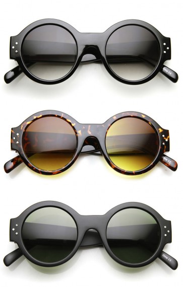 Bold Retro Chunky Circle Thick Frame Metal Rivet Round Sunglasses
