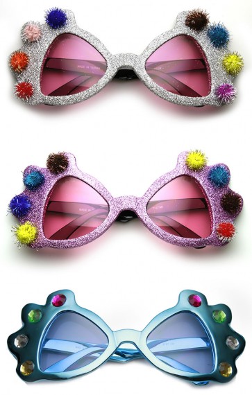 Princess Crown Glitter Pom Pom Jeweled Novelty Party Sunglasses