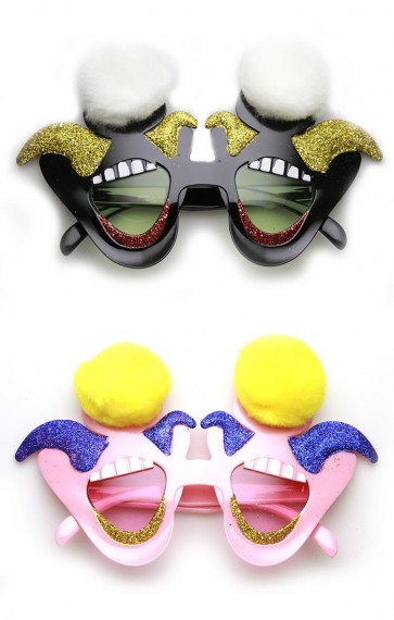 Laughing Jester Circus Clown Smile Furry Novelty Party Glasses