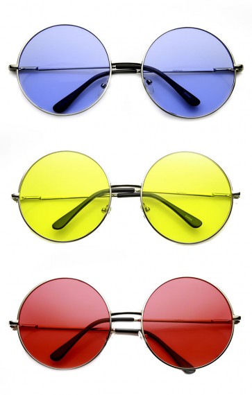 Womens Fashion Oversized Color Tint Lens Metal Circle Round Wholesale Sunglasses