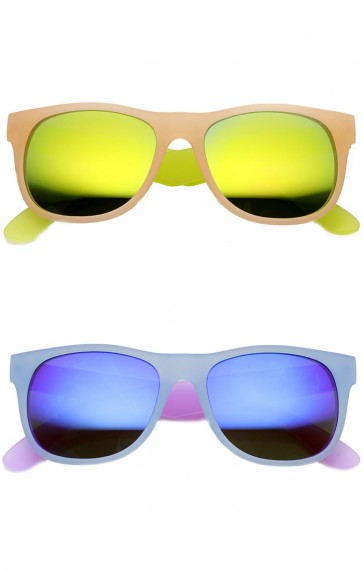 Frosted Colorful Two-Tone Frame Flash Mirror Lens Horn Rimmed Sunglasses