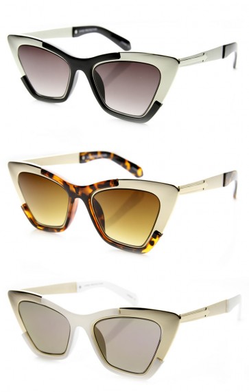 Womens High Fashion Metallic Futuristic Stunning Cat Eye Sunglasses