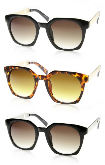 High Fashion Metal Temple Square Frame Womens Cat Eye Sunglasses