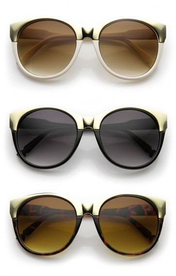 Womens Oversized Pointed Gold 2-Tone Cat Eye Sunglasses