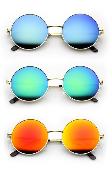 Round Large Lennon Style Flash Mirror Festival Sunglasses