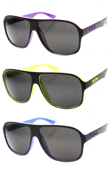 Mens Flat Top Plastic Neon Two-Toned Aviator Sunglasses