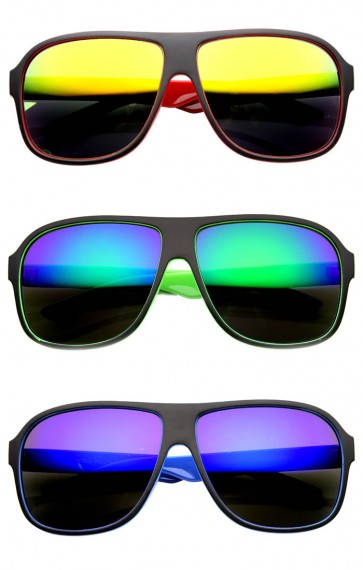 Action Sport Large Plastic Flash Mirror Aviator Sunglasses