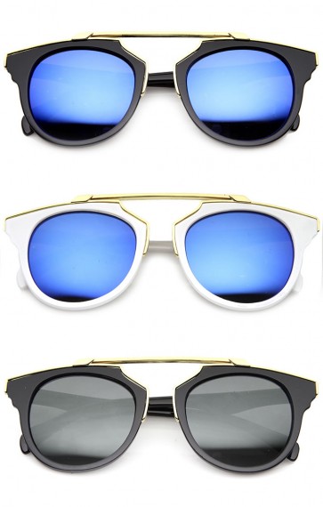 Premium Retro Cross Bar Flash Lens Bridgeless Sunglasses