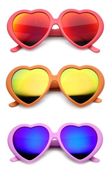 Womens Oversized Color Flash Mirror Lens Love Heart Shape Sunglasses