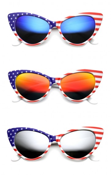 American Flag Patriotic Stars and Stripes Flash Mirrored Super Cat Eye Sunglasses