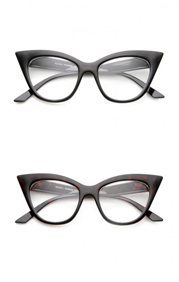 Women's High Pointed 60's Era Mod Fashion Clear Lens Cat Eye Glasses