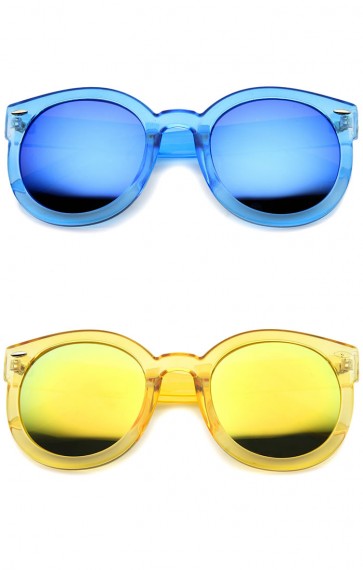 Bold Transparent Frame Color Mirror Oversize Lens Round Sunglasses 53mm