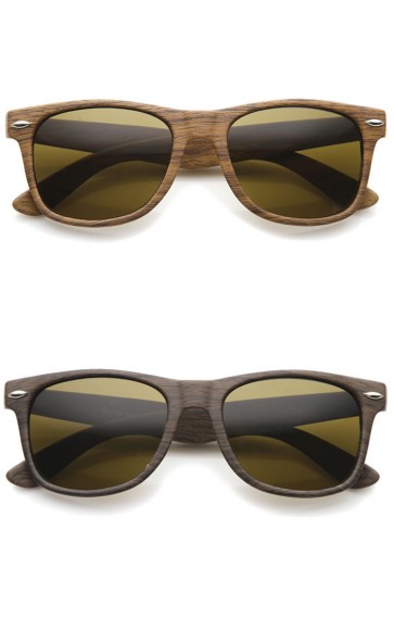 Classic Modern Wood Print Square Horn Rimmed Sunglasses 52mm