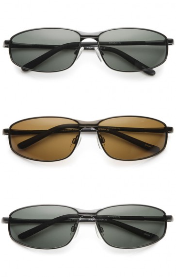 Men's Sport Metal Frame Thick Nose Bridge Polarized Lens Rectangle Sunglasses 63mm