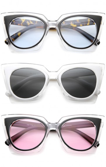 Women's Fashion Two-Tone Crystal Clear Edged Cat Eye Sunglasses 51mm
