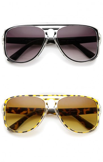 Modern Translucent Frame Keyhole Flat Top Square Aviator Sunglasses 46mm