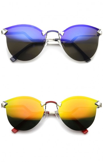 Womens Fashion Lightning Stepped Zigzag Temple Mirror Lens Rimless Cat Eye Sunglasses