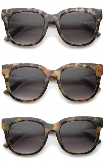 Women's Oversize Block Tortoise Print Square Horn Rimmed Sunglasses 53mm