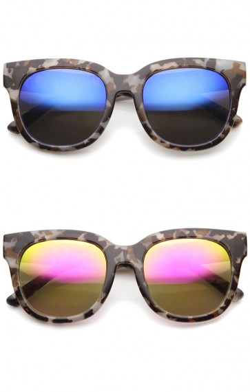 Oversize Block Tortoise Print Mirror Lens Square Horn Rimmed Sunglasses 53mm